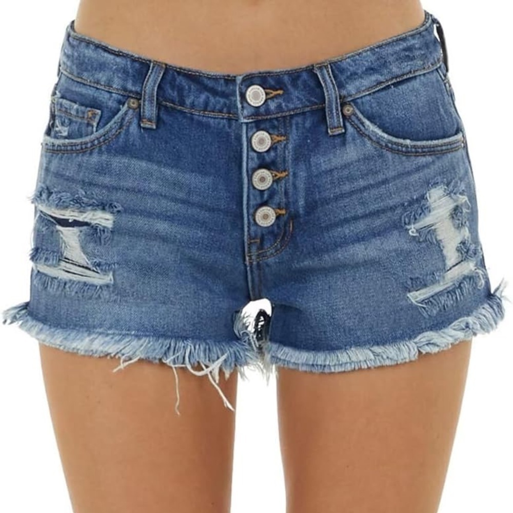 EXCELLENT DISTRESSED CONDITION SIZE 4 AMERICAN EAGLE HI-RISE FESTIVAL SHORTS